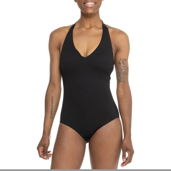 SPANX Swim Spanx Pique Shaping Halter Onepiece Swimsuit New